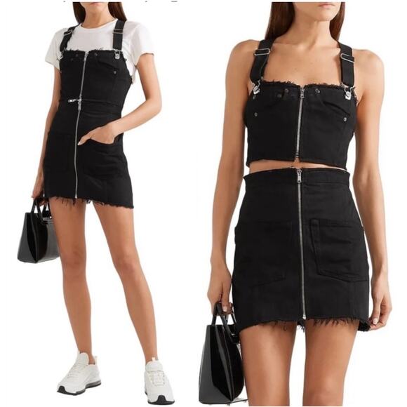 RE/DONE Zipped Denim Overalls Mini Dress Black Small - Picture 1 of 11